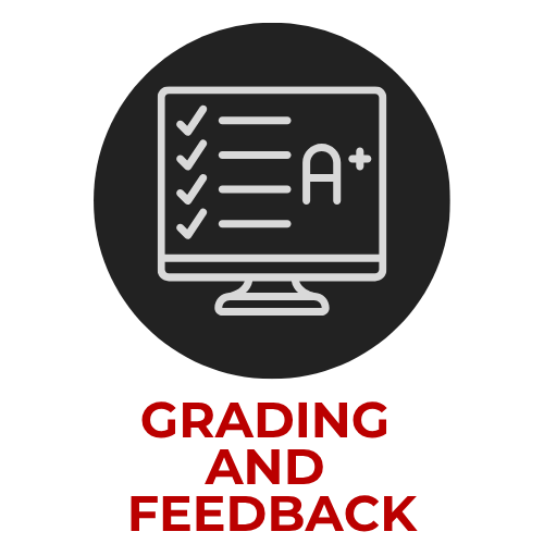 Grading and Feedback icon showing a monitor with a checklist and A+ grade