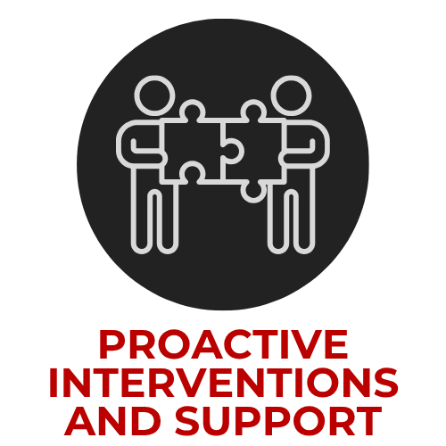 Proactive Intervention and Student Support icon showing two people holding puzzle pieces together