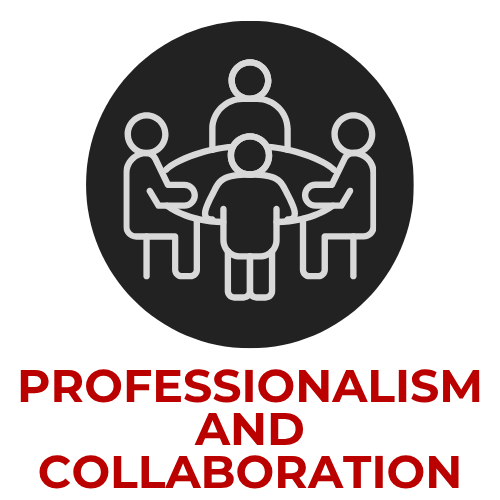 Professionalism and Collaboration icon showing a group of people seated in a collaborative arrangement