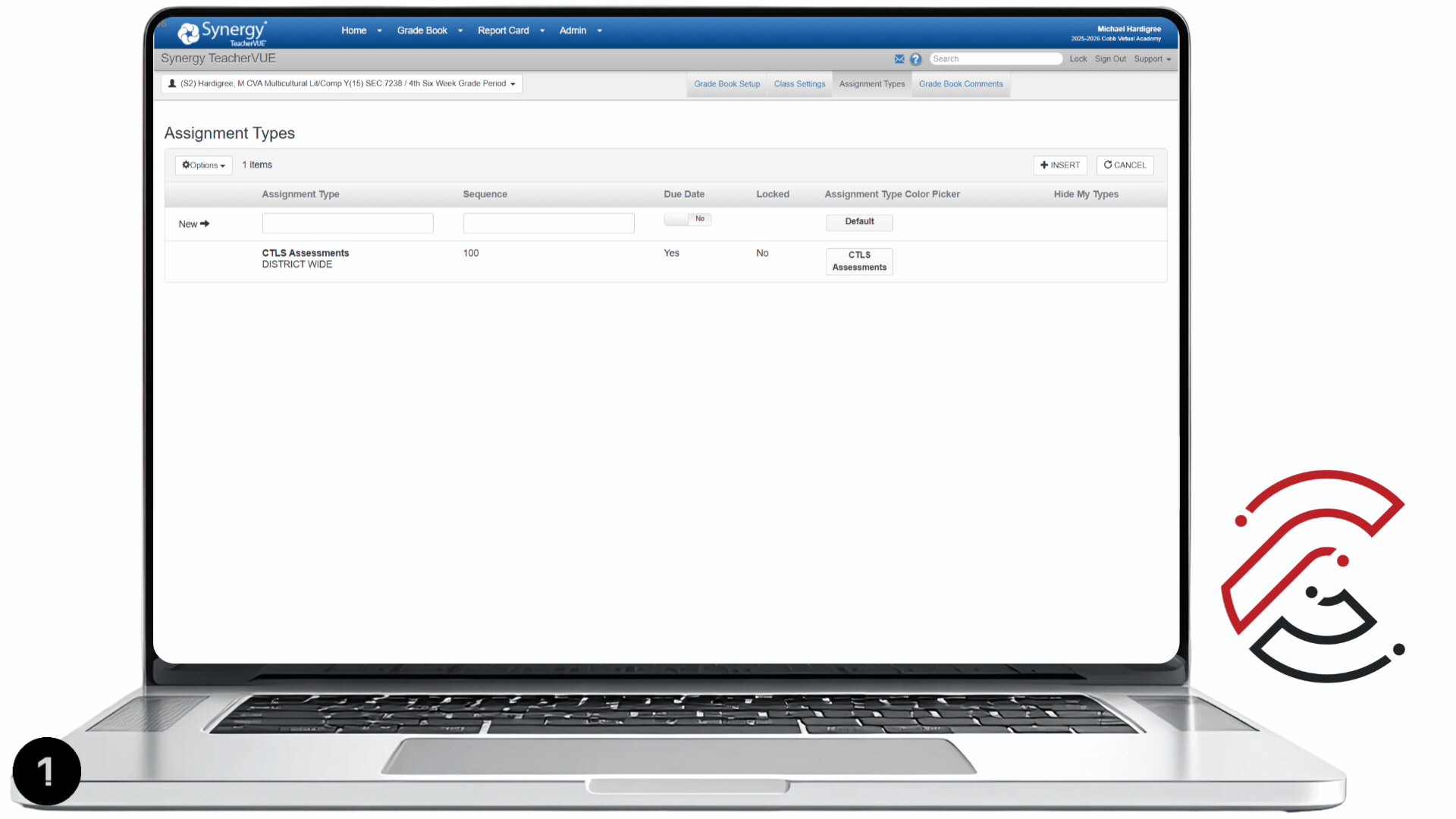 Animated Synergy Assignment Types screen showing assignment details being entered for a new assignment type.